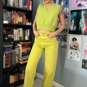 Neon Green High Rise Loose Baggy BDG Urban Outfitters Jeans